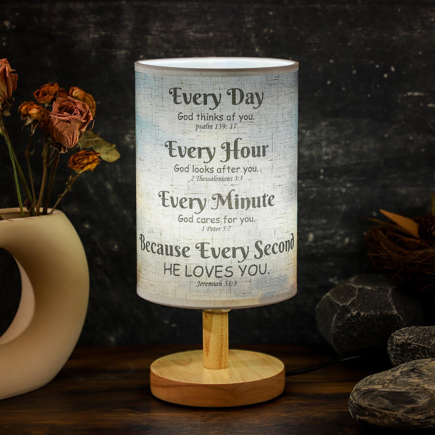 WSYEAR Bible Verse Table Lamp with Inspirational Thoughts and Valentines Day Christian Religious Baptism Gifts for Women Wife Mom Men Christmas Easter Gifts for Him Her