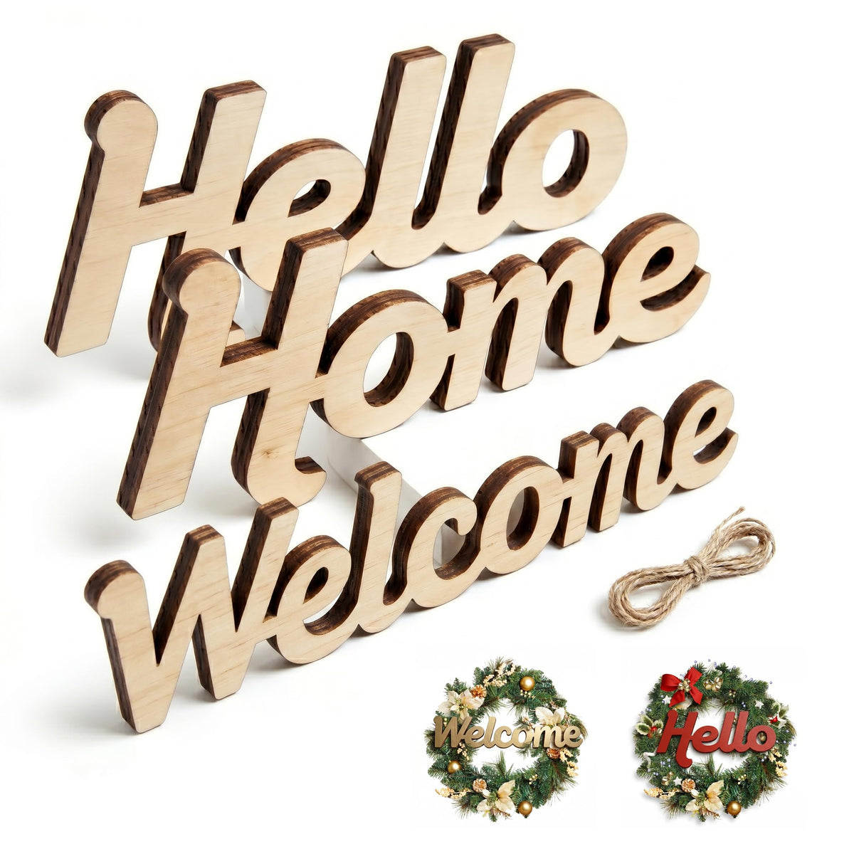 3 Pk 5mm Unfinished Wood Words Cutouts Hello Home Welcome Sign
