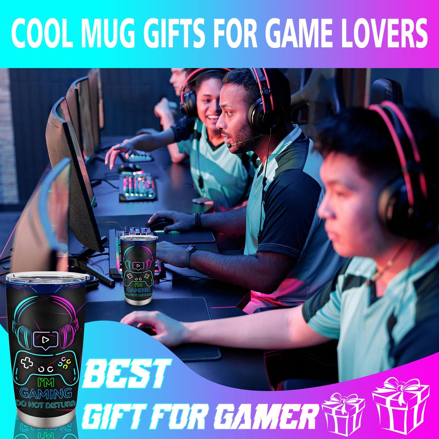 Fusui Gamer Gifts for Men, Easter Gifts for Gamers Kids, Gaming Stuff Mugs, Cool Christmas Birthday Gift for Him Men Teenage Teen Boys Boyfriend Husband, Video Games Stainless Steel Tumbler 20oz