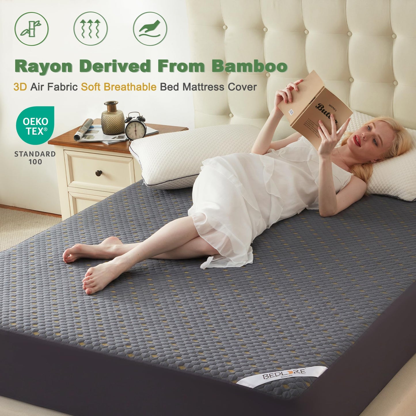 Waterproof Mattress Protector, Full Size Mattress Pad Fitted 6-15" Deep Pocket, 3D Air Fabric Double Bed Mattress Cover Noiseless Washable for College Dorm(Carbon Gray)