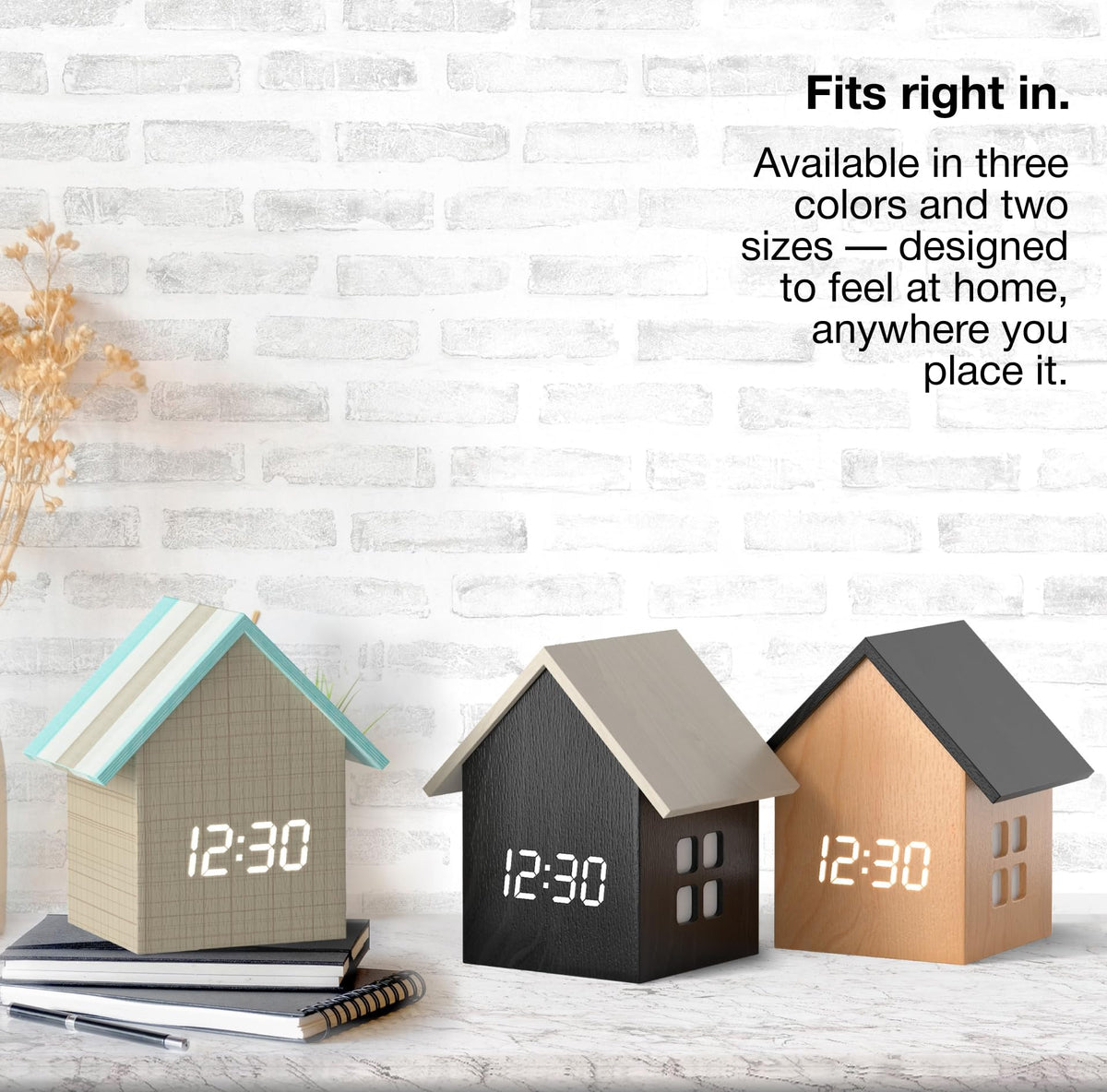 Driini Digital House-Shaped Alarm Clock with Temperature Display (Light Wood) – Modern Aesthetic - Cute Cube Frame and White LED Dimmer - Perfect Small Desk Clock for Bedside Table or Bedroom Mantle