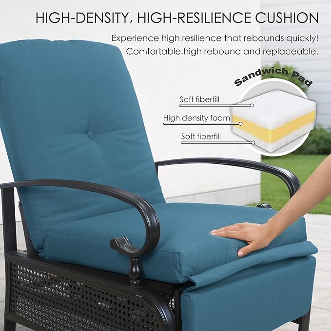 Kozyard Adjustable Outdoor Reclining Lounge Chair, Cushioned Patio Chaise Lounge with Extendable Metal Frame for Sunbathing, Reading & Relaxing – Comfortable Outdoor Recliner(Aqua)