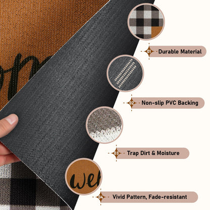 UINI Welcome Mat Outdoor Indoor Door Mats, Heavy Duty Buffalo Plaid Welcome Front Door Mat, Non Slip Durable Entrance Rugs for Outside Entry, Porch, Resist Dirt, 17"x 30"