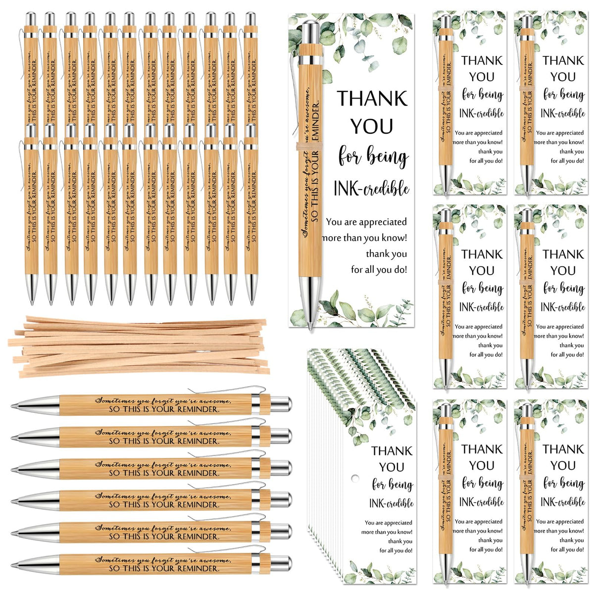 Yeaqee 36 Sets Employee Appreciation Gift Bulk Thank You Inspirational Bamboo Pen with Card Appreciation Gift for Nurse Teacher Admin Professional Volunteer Coworker Staff (Your Reminder)