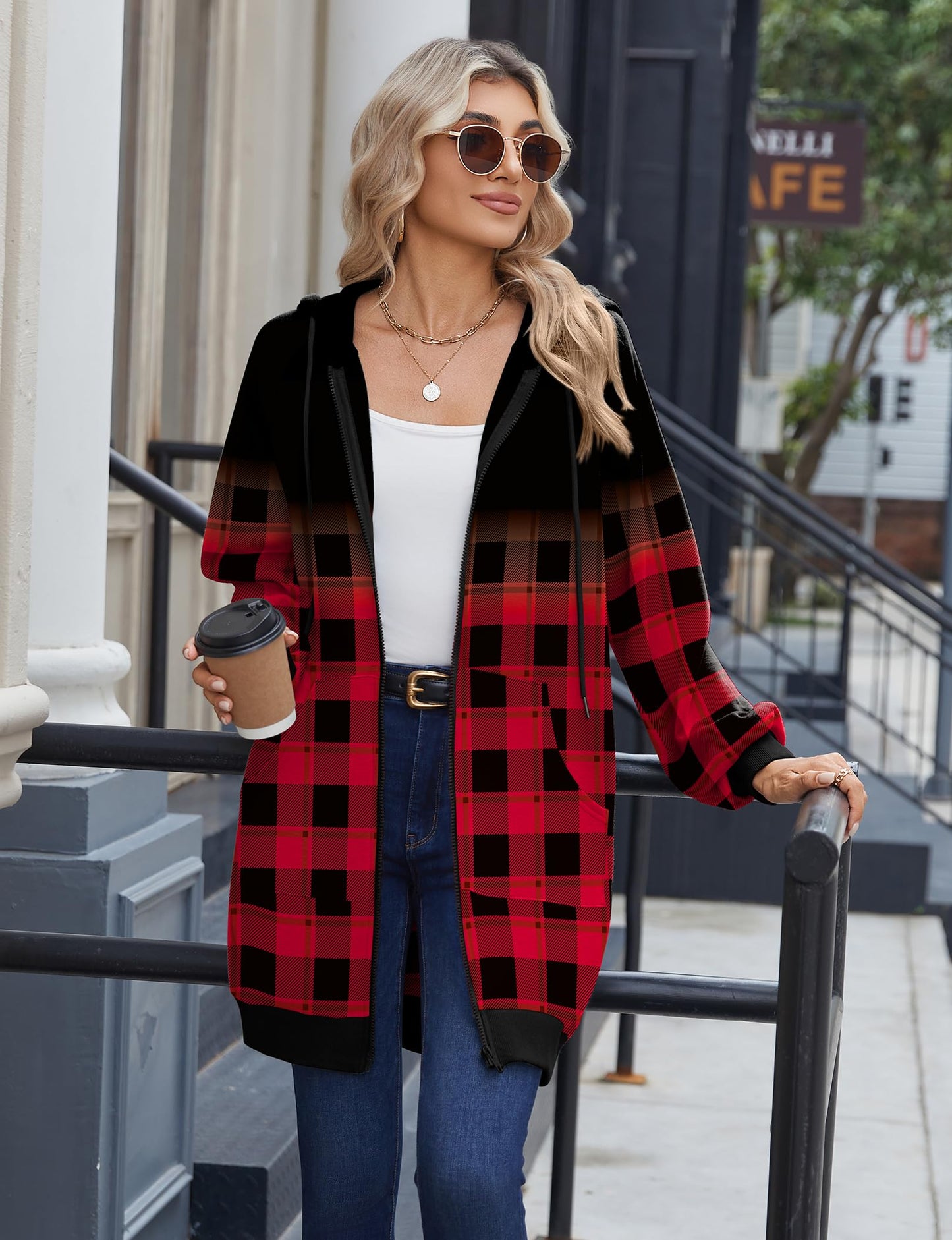 Zeagoo Women's Zip Up Hoodies Long Tunic Sweatshirts Long Sleeve Oversized Fleece Casual 2025 Fall Jacket Coat with Pocket Christmas L