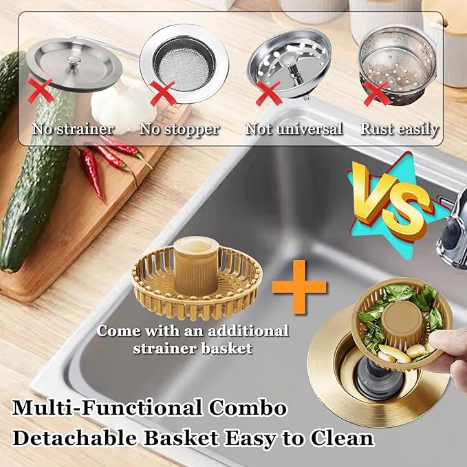 Kitchen Sink Drain Strainer, 3 in 1 Pop up Kitchen Sink Stopper,