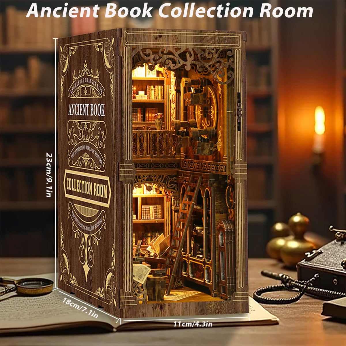 ISSEVE Book Nook, DIY Book Nook Kits for Adults 3D Wooden Puzzle Booknook Dollhouse, Miniature House Kit for Bookshelf Decor, Adults Model Crafts Kits, Gifts for Family Friends (Book Collection Room)