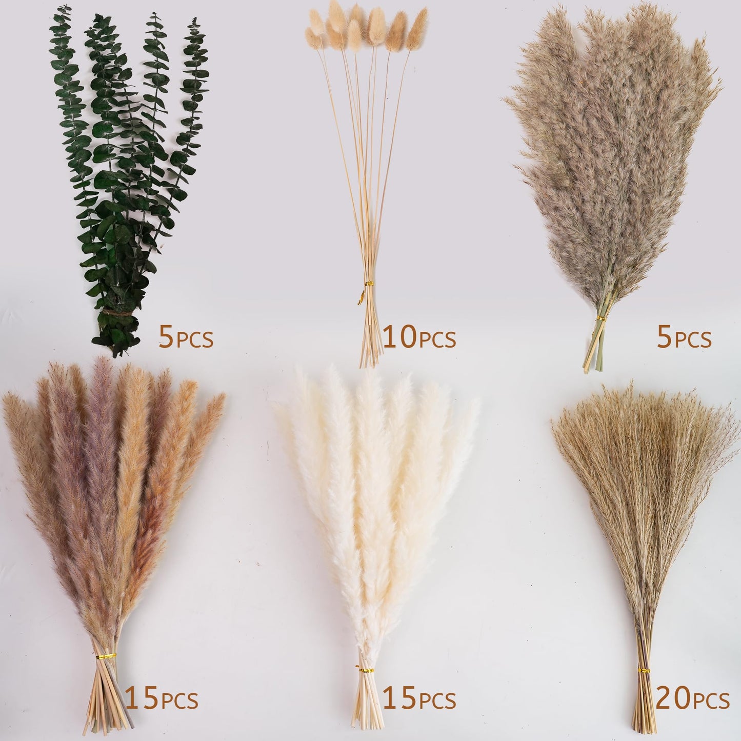 Pampas Grass Decor, Dried Flower Bouquet with Bunny Tail Grass, Pampas Grass & Eucalyptus, Boho Centerpieces for Tables & Floors - Dried Floral Arrangement, Fall Grass & Stylish Olive Green Wall Décor