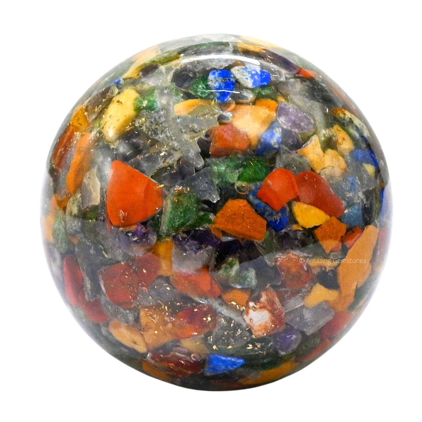 Amazing Gemstone 2.5" 7 Chakra Orgonite Orgone Crystal Sphere Ball with Stand - Meditation Crystal Ball for Witchcraft and Decorative Balls - Premium Gemstone Sphere Balls