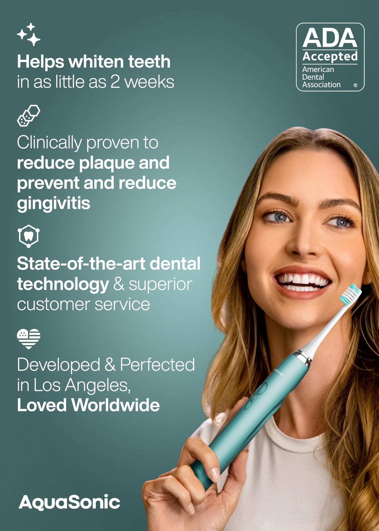 Aquasonic Vibe Series Ultra-Whitening Toothbrush – ADA Accepted Electric Toothbrush - 8 Brush Heads & Travel Case – 40,000 VPM Motor & Wireless Charging - 4 Modes w Smart Timer – Satin Rose Gold