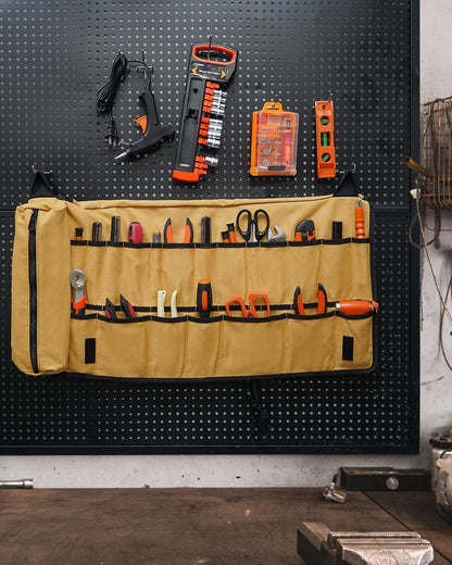 Foxrino Tool Roll, Heavy Duty Tool Roll Bag Organizer, Roll Up Tool Pouch with 20 + 1 Pocket, Gifts for Men Father Dad Mechanic, Brown