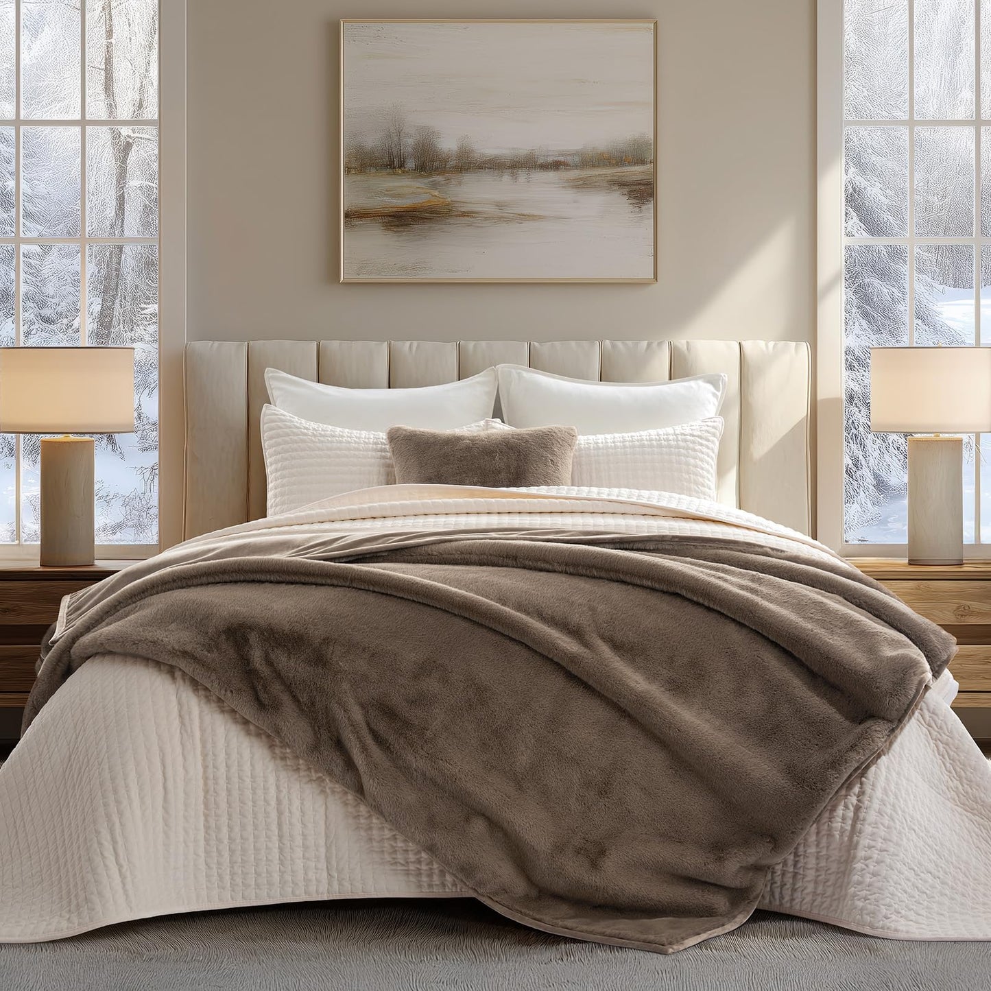 EVERGRACEHOME Ultra Soft Luxury Fluffy Mink Faux Fur Throw Blanket, Thick Warm Fall Winter Blankets for Bed, Couch, Cozy Plush Reversible Blanket for Chair, Sofa (Natural Tan, 60"x80")