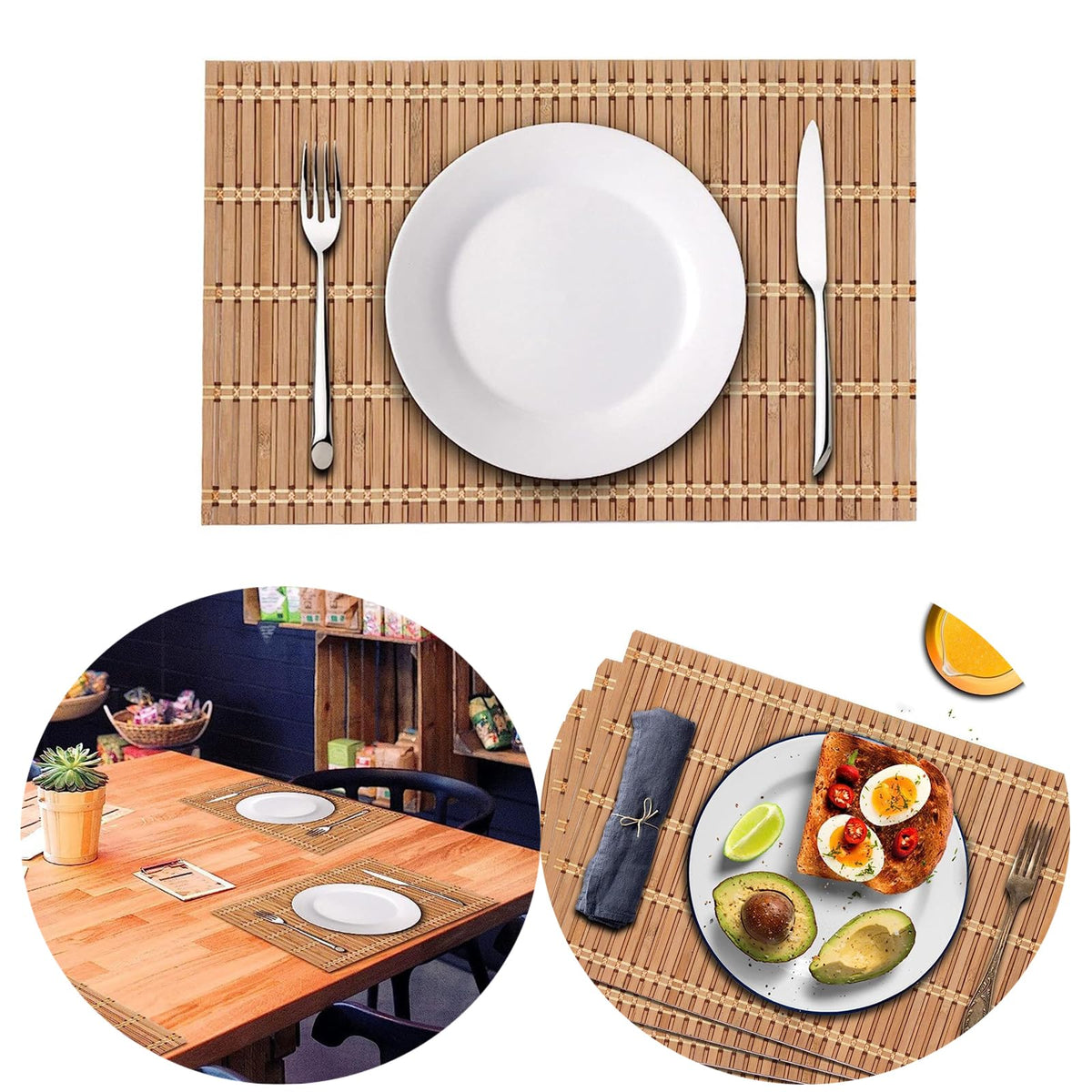 couponhub Pack of 4 Natural Bamboo Placemat, Wooden Square Placemats, Suitable for Non-Slip and Bamboo Table Placemats in Restaurants and Kitchen