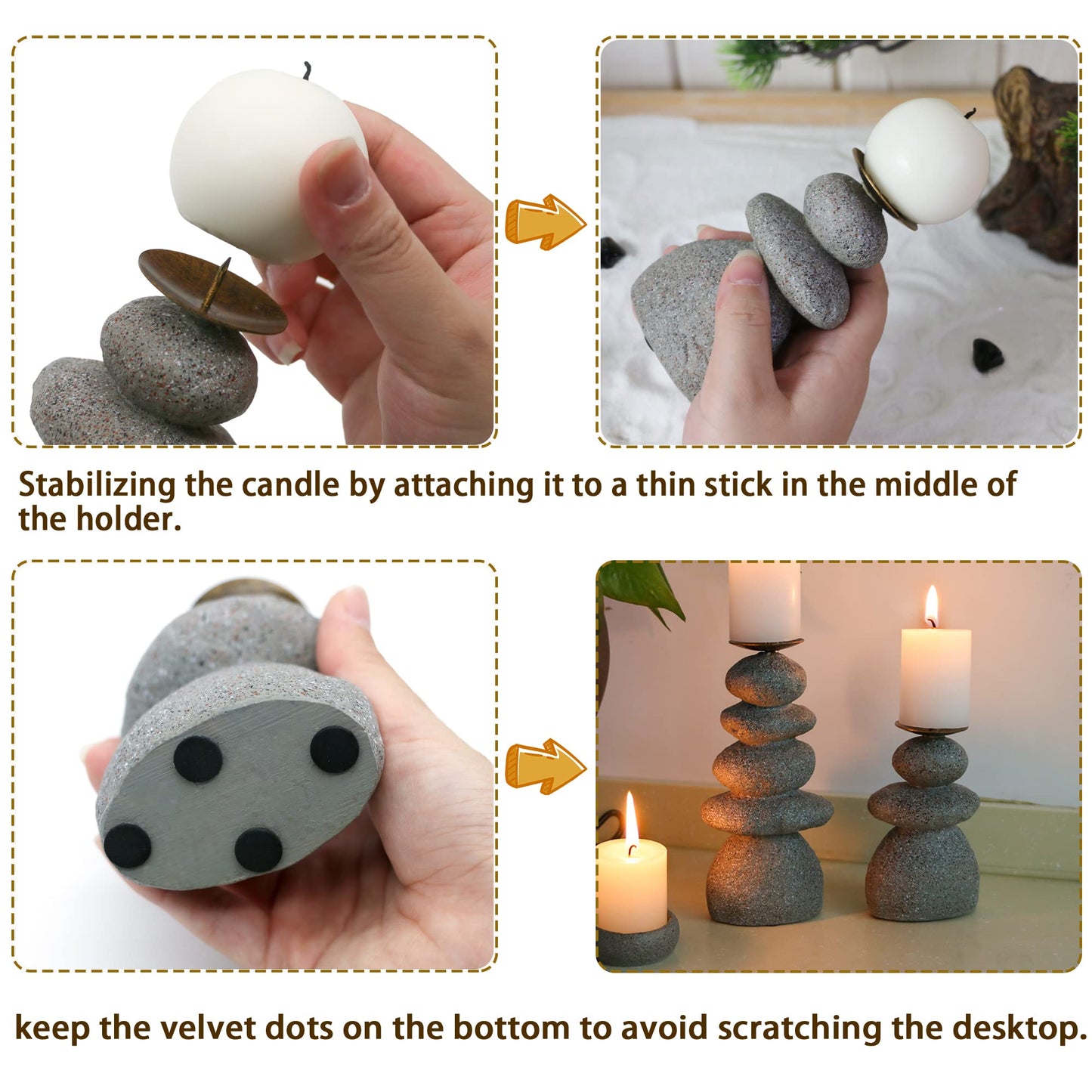 Rock Cairns Candle Holder - Taper Pillar Candle Stick Holder Set of 5 - Balance Stones Candlestick Holders Candlelight Stand for Zen Garden, Altar, Mantle, Yoga, Home Decoration, Meditation Gift