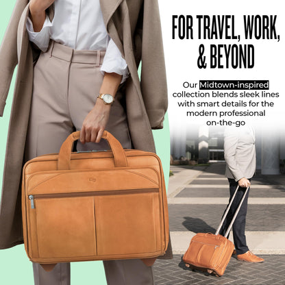 Solo Walker 15.6 Inch Laptop Bag, One Size, Walker Laptop Bag with Wheels, Leather, Skin-Coloured, Standard Size, Walker Leather Laptop Bag