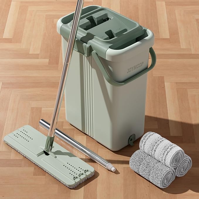 JOYMOOP Mop and Bucket with Wringer Set, Flat Squeeze Mop with Bucket, Dust Mop