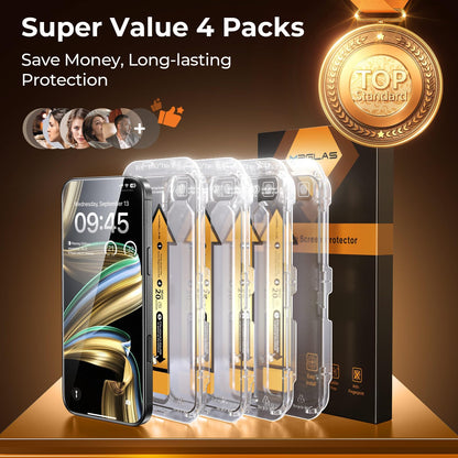 MRGLAS 4-Pack TOP 9H+ Glass for iPhone 16 Pro Screen Protector [Auto Alignment Kit] [10X Military Protection] UNBREAK Tempered Glass Flim for iPhone 16 Pro 6.3 inch Case-Friendly
