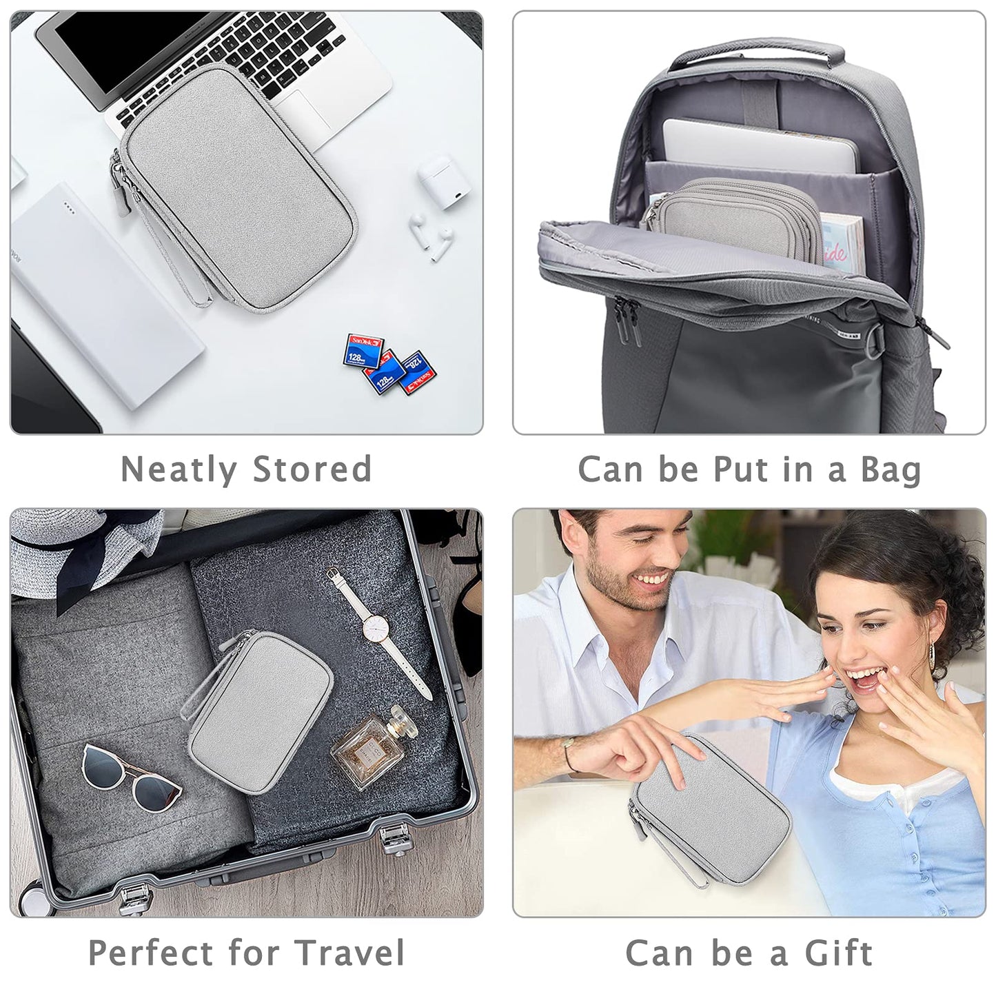 FYY Travel Cable Organiser Bag, Double-Layer Electronics Accessories Organiser Bag, Travel Essentials Universal Carry Travel Bag for Cables, Power Bank, USB Drive, Charger, Hard Disk M-Grey