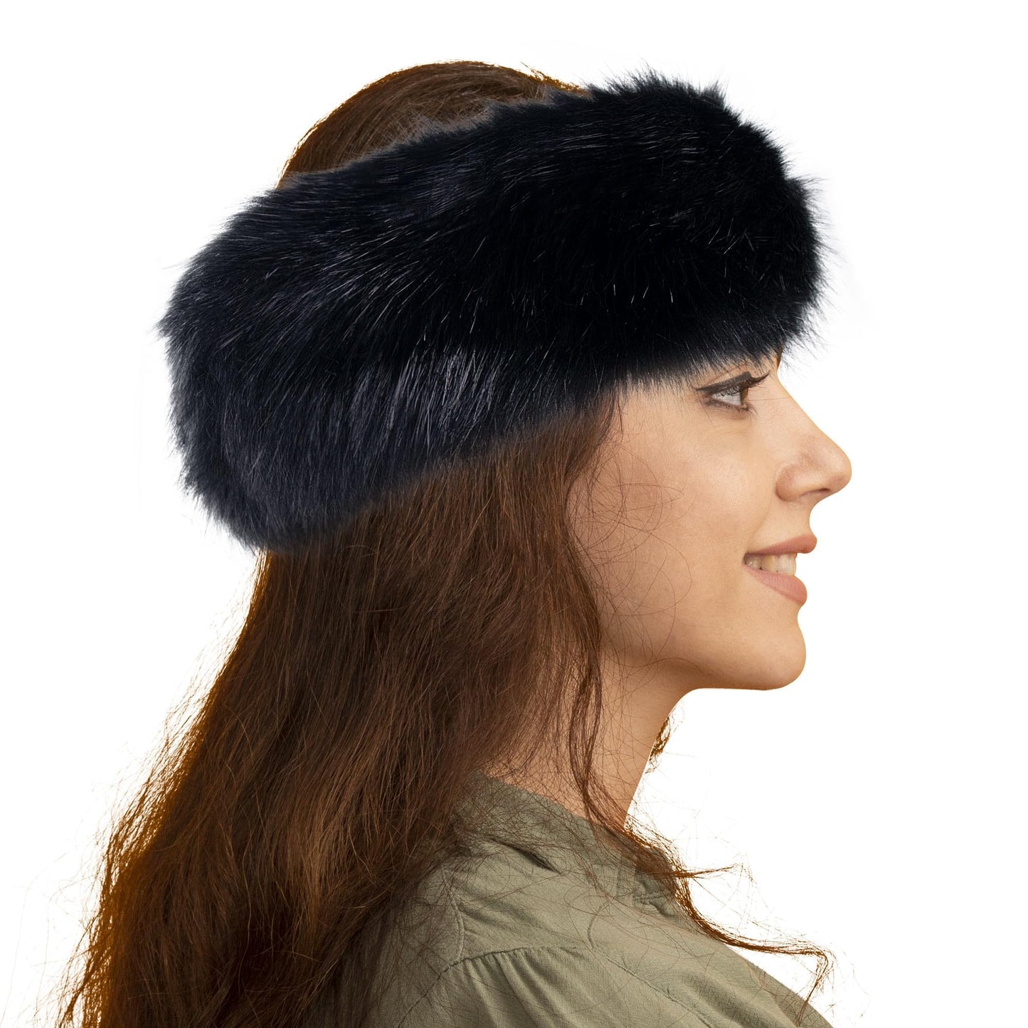 Dikoaina Womens Faux Fur Headband Winter Earwarmer Earmuff Ski, Black, One Size