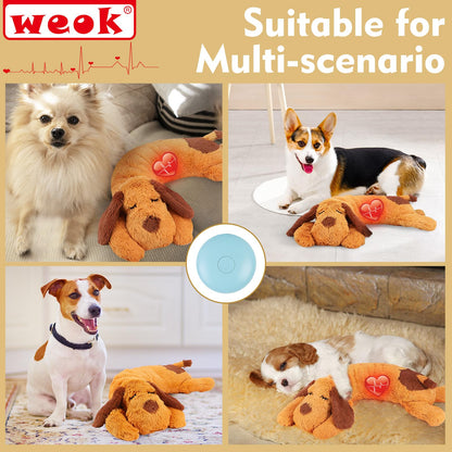 WEOK Heartbeat Puppy Toy - Comfort Cuddler Pillow, Dog Anxiety Relief Calming Aid,Heartbeat Stuffed Toy for Dogs,Puppy Sleep Aid, Behavioral Aid, Dog Plush Toy with Heartbeat for Dogs Cats Pets