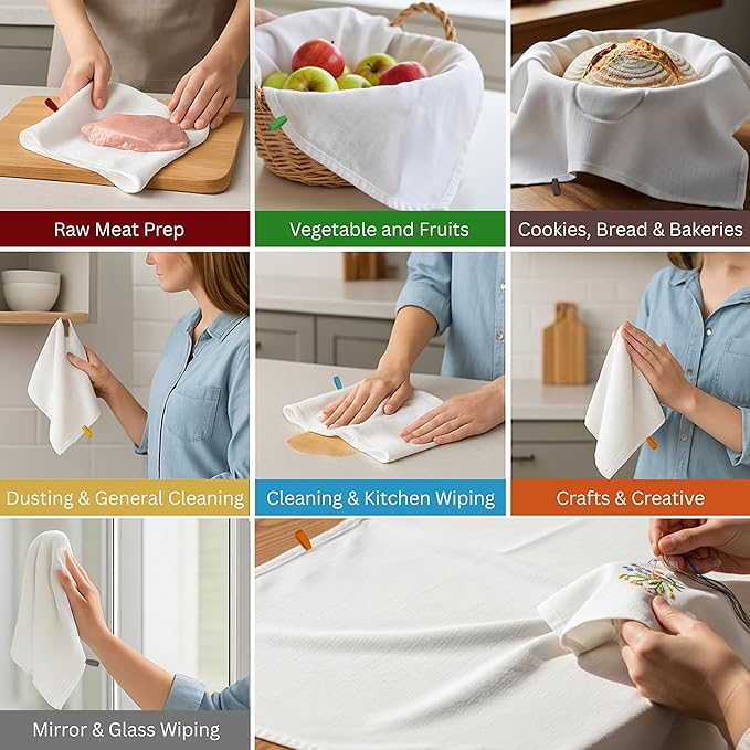 Premium Cotton Kitchen Towels Set of 7 – Ultra Absorbent & Soft Dish Towels