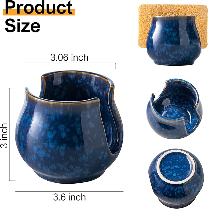 Ceramic Sponge Holder, Kitchen Sink Scrubby Caddy Organizer Dish Sponge Dish