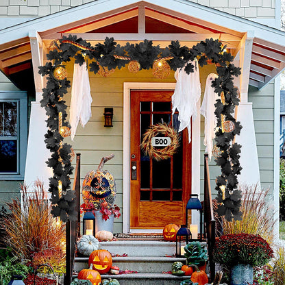 Black Leaf Garland, 4PCS Halloween Artificial Hanging Fall Leave Maple Vines, Fall Floral Garlands Thanksgiving Decor for Home Wedding Party (23.6FT)