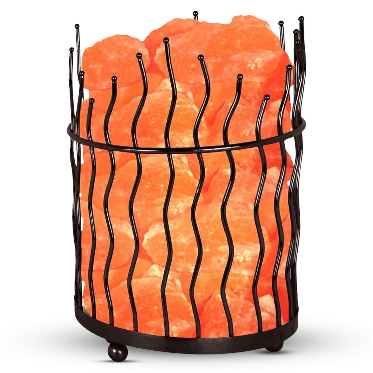 Natural Himalayan Salt , Tall Round Metal Basket lamp with Dimmer Switch | 8-10 lbs