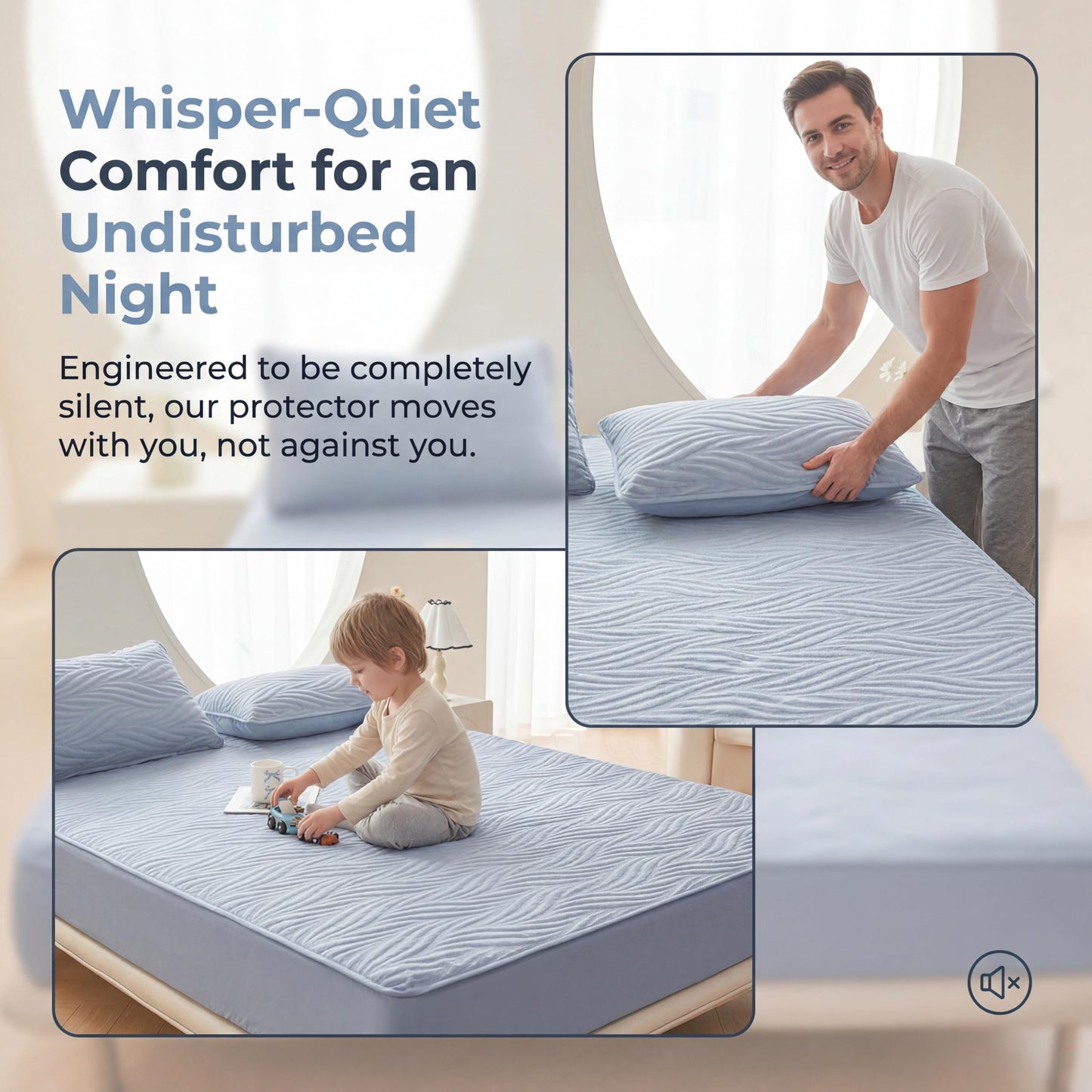 Blue Queen Waterproof Mattress Protector with Pillowcase Protector, Protects Against Liquid Spills, Soft, Noiseless and Breathable, Fits 8"-15" Deep Pocket