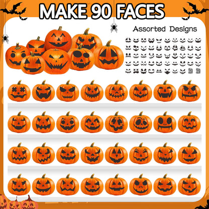 Calidum 90 Designs Pumpkin Decorating Stickers, Jack-O'-Lantern Face Craft Decals, Pumpkin Carving Stickers Kit, Halloween Decorations Supplies Games Gifts Trick or Treat Party Favors for Kids