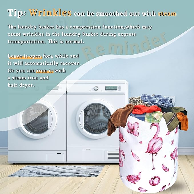 Pink Flamingo Laundry Basket Animal Foldable Funny Laundry Hamper Oxford Cloth