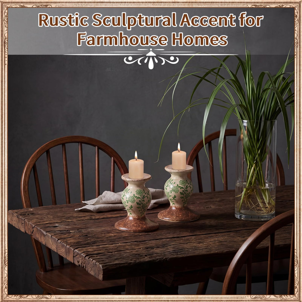 Patelai 2 Pcs Terracotta Pillar Candle Holders Floral Sculptural Taper Candlestick Rustic Farmhouse Decorative Candleholders Pedestal Stand for Table Centerpiece Wedding Home Tabletop Decor