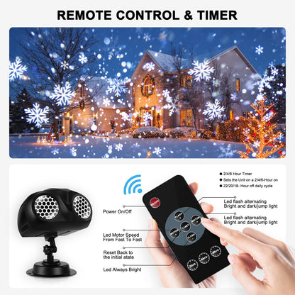 Christmas Snow Projector Lights, Dynamic Rotating Snowflake Projection Light Outdoor, IP65 LED Snow Spotlight Lightning for Halloween Xmas New Year Party Wedding Holiday Garden (Black)