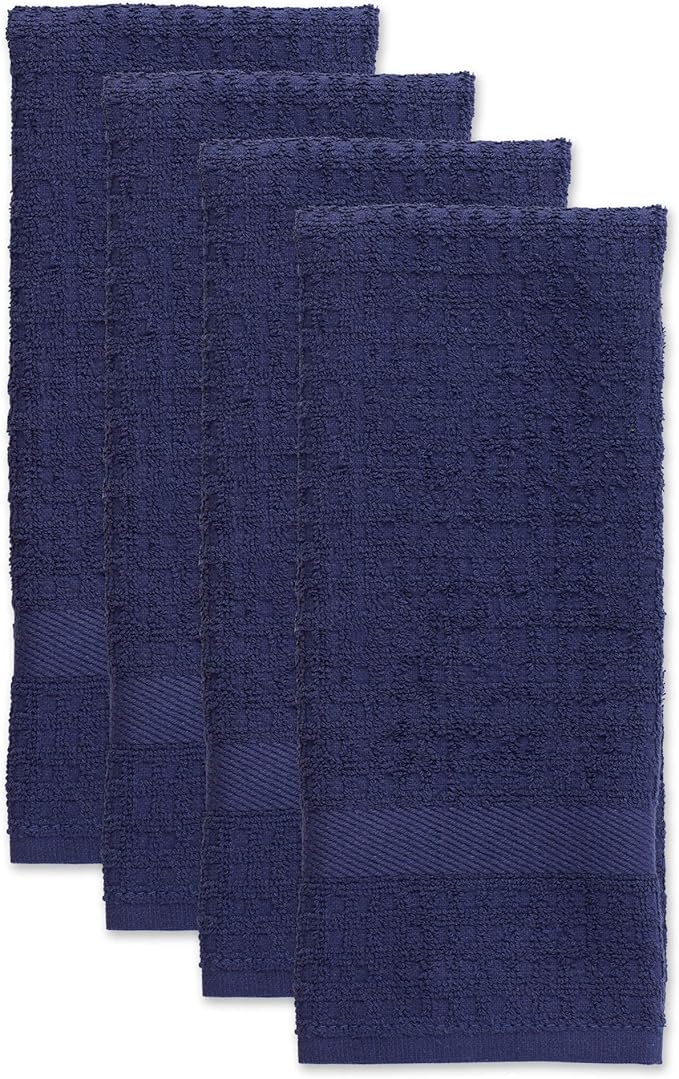 DII Basic Terry Collection Waffle Dishtowel Set, Solid Blue, 4 Piece