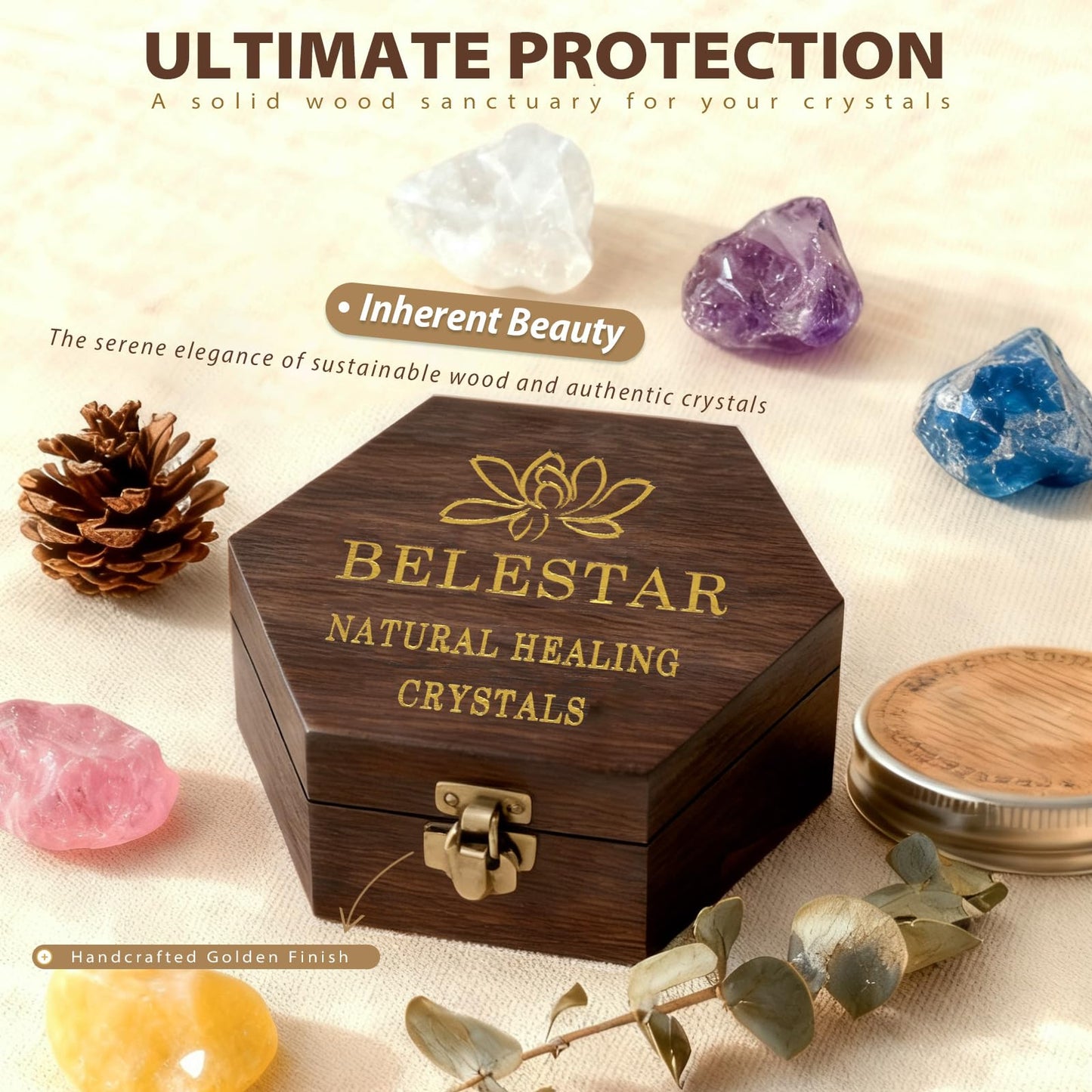 BELESTAR 7 Chakra Healing Crystals Set - Large Raw Stones Energy Alignment Kit with Wooden Gift Box & Guidebook
