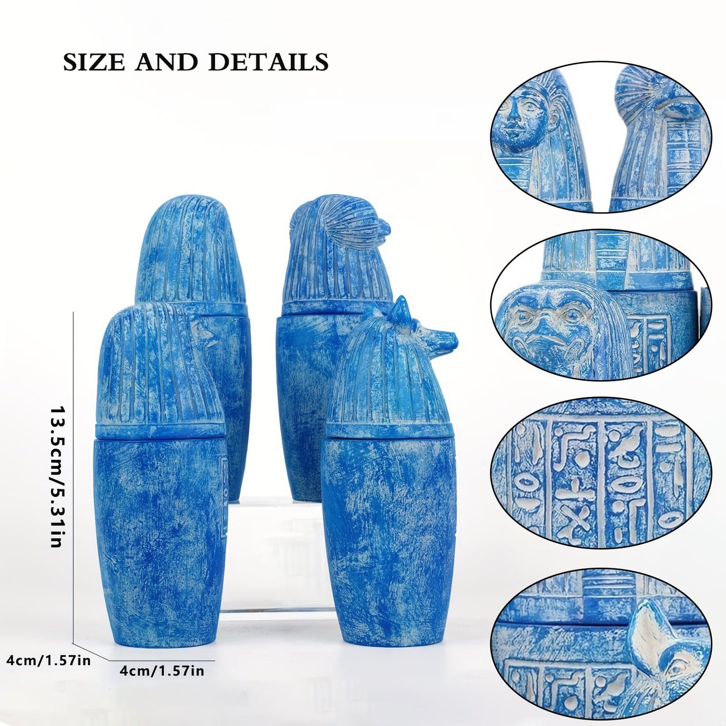 Will Art Museum 4pcs Ancient Egyptian Gods Canopic Jar Statue Resin Four Sons of Horus Egyptian Statue Ornaments Hand Painted Egypt Collectible Decor Sculpture Replica