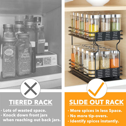 SpaceAid Pull Out Spice Rack Organizer for Cabinet, Heavy Duty Slide Out Seasoning Kitchen Organizer, Cabinet Organizer, with Labels, 4.5" W x10.75 D x8.5 H, 1 Drawer 2-Tier