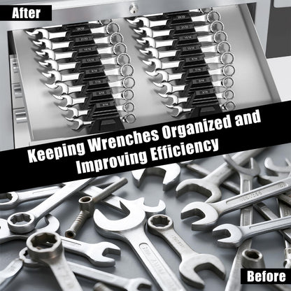 GQIRIL Magnetic Modular Wrench Organizer - 48PCS Magnet Wrench Rack for Tool Box Drawer Storage, Tool Organization Holder with Metric & SAE Labels, Workshop Gift for Mechanics Men Father (Black)