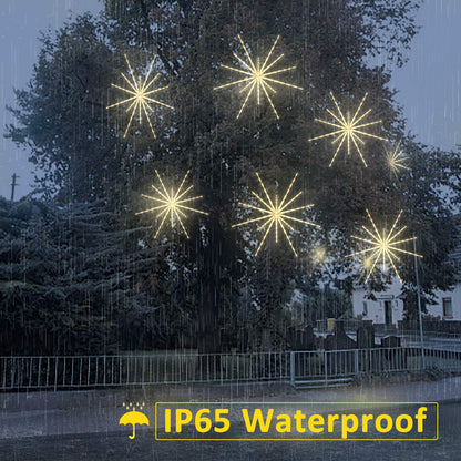 Tiandirenhe Hanging Starburst Light,112 LED Firework Fairy Starburst String Lights Hanging Star Lights with Remote, 8 Lighting Modes Operated, Starry Light for Garden Party Christmas (Warm White)