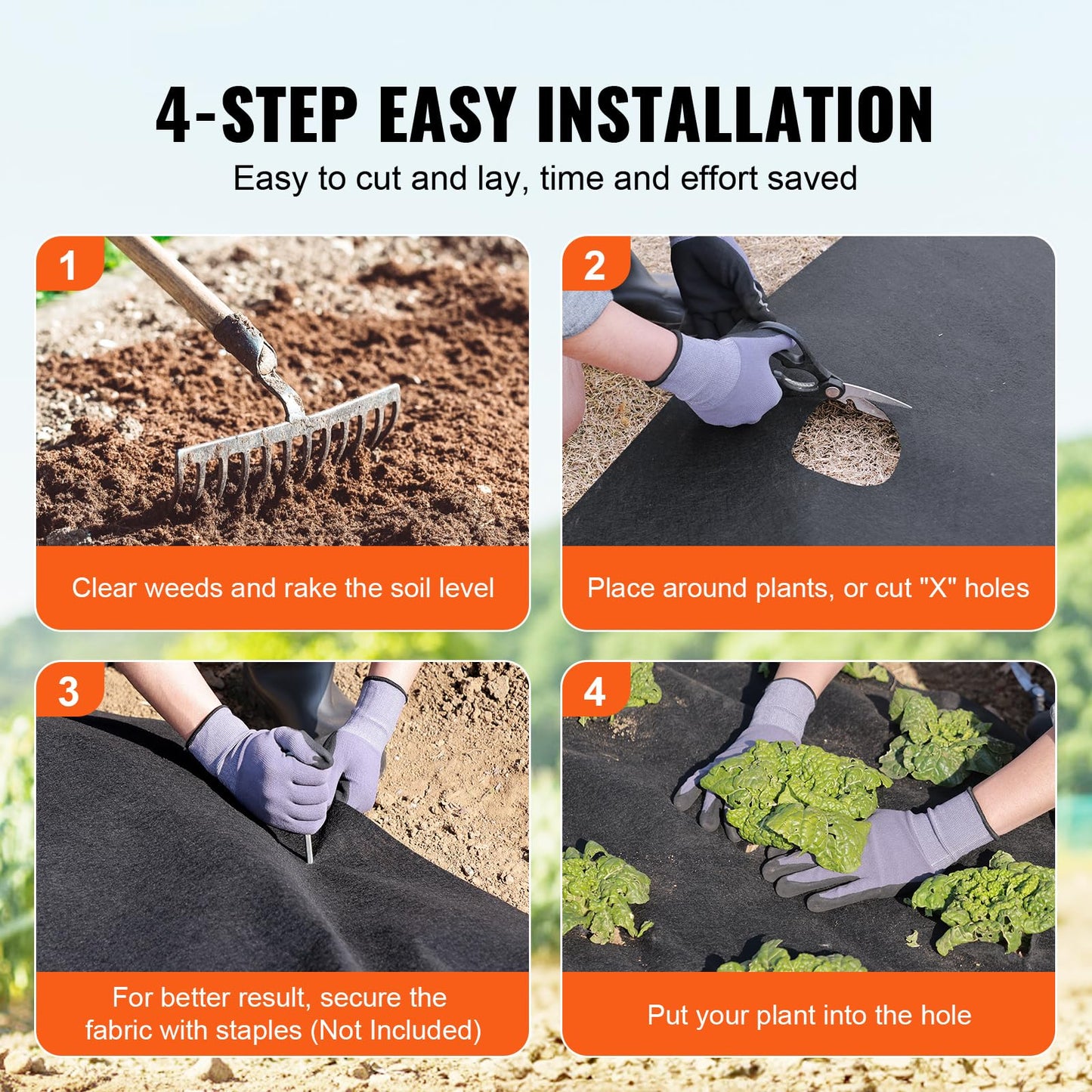 VEVOR 6FTx100FT Non-Woven Geotextile Heavy Duty 8oz Driveway Underlayment for Gravel, Ground Cover, Garden Weed Barrier, Drainage Fabric, Landscaping, Black