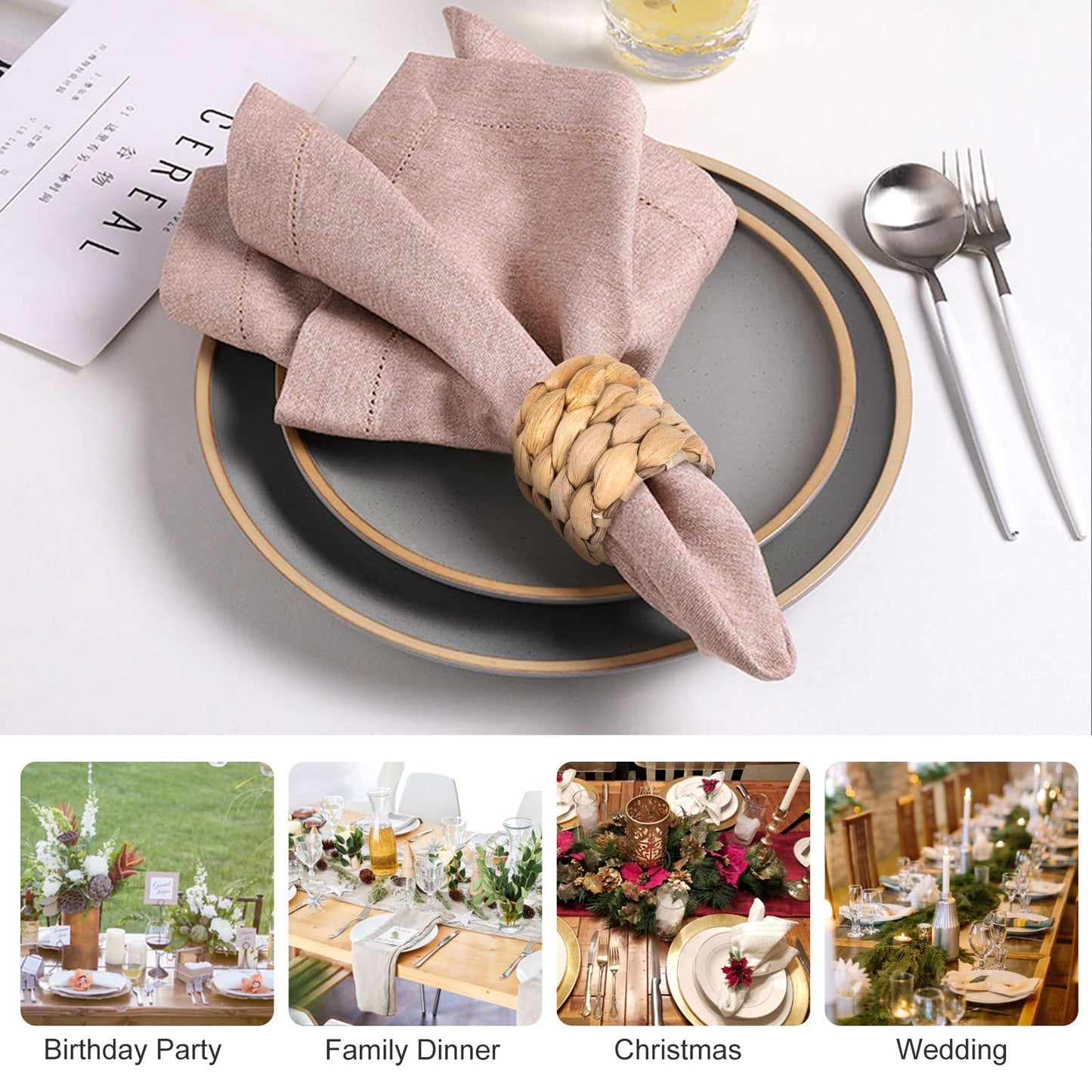 APTWOW Rustic Napkin Rings Set of 12, Hand-Woven Farmhouse Fall Napkin Rings, Holiday Party, Christmas, New Year Eve, Thanksgiving Dinnerware, Easter Napkins Rings