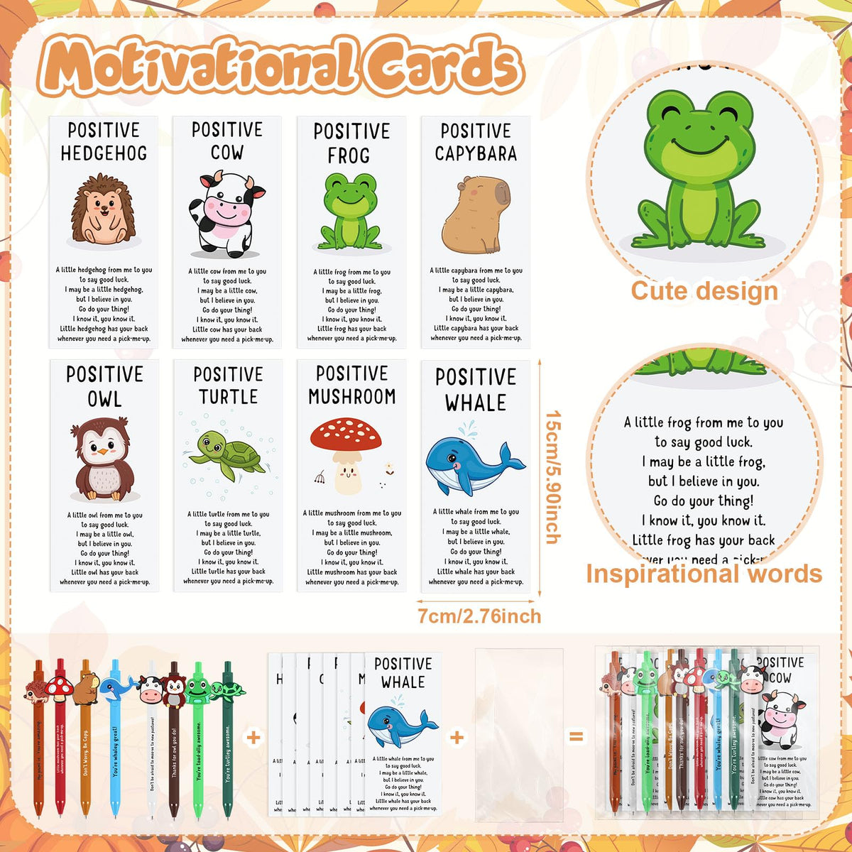 Landical 32 Set Positive Animal Pens Graduation Gift Bulk Cute Funny Pen with Inspirational Card Employee Appreciation Gift for Office Coworker Staff Teacher Student Classroom Teacher Nurse