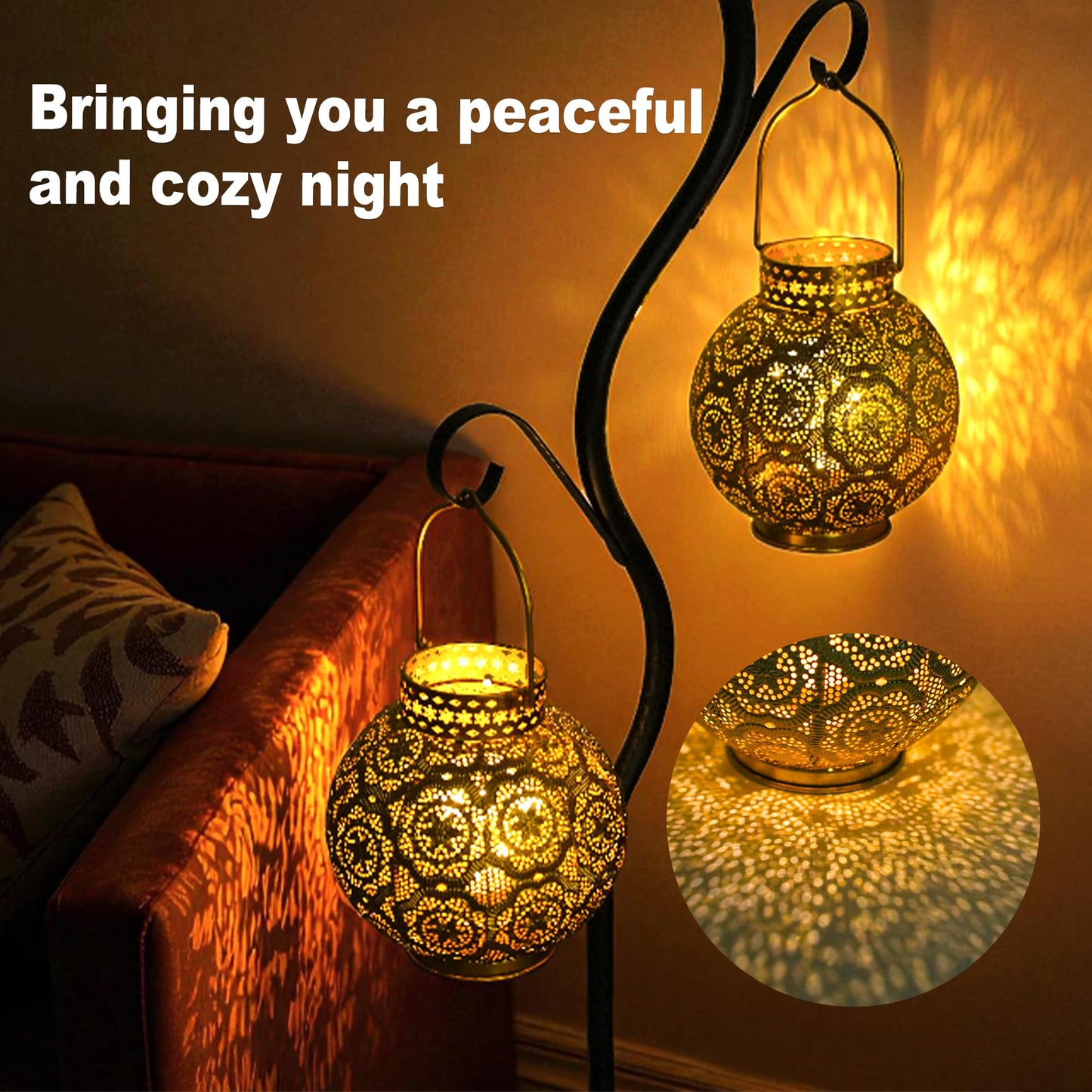 TRIROCKS Set of 2 Moroccan Style Metal Table Lamp 7'' High Battery Powered Cordless Lamp with LED Fairy Lights Bulb Perfect for Home Living Room Parties Tabletop Indoors(Gold)