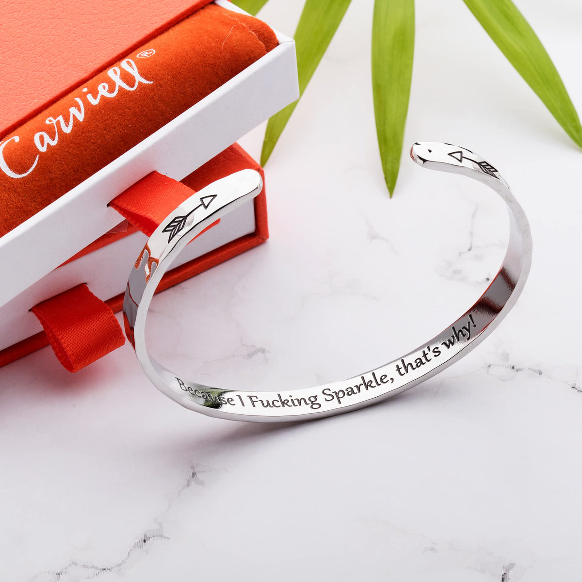 Carviell Hammered Engraved Bracelet for Women, Stainless Steel, Motivational Silver Cuff, Funny Teens Gifts, Graduation Bangle