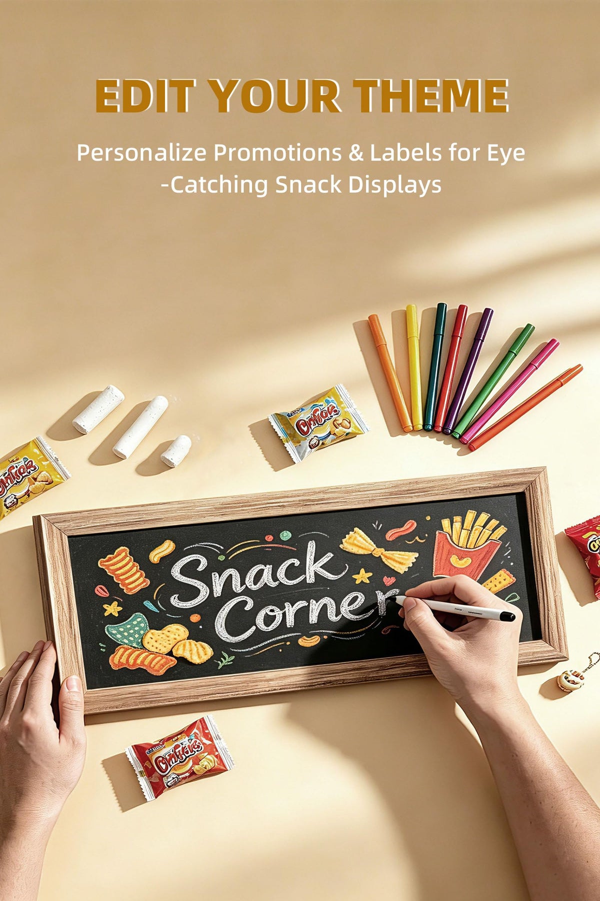 Srillollar Hanging Chip Display Rack Stand, Wall Mounted Chip Holder Display for Potato Chips, Snacks, Candy, Wooden Snack Organizer Rack with Display Board for Party, Retail, Home, Office (40 Clips)