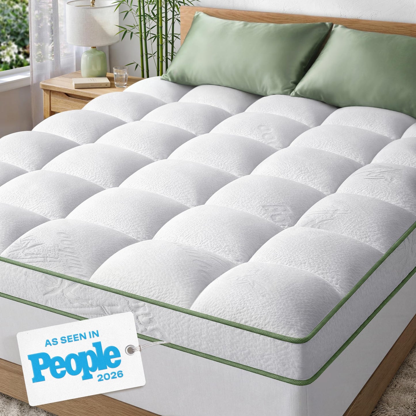 Extra-Thick Twin Size Mattress Topper - Ultra Plush & Soft Viscose Derived from Bamboo Mattress Pad, Naturally Cooling & Perfect for Full Body Support, Snow White
