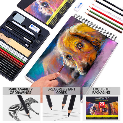 MARTCOLOR Charcoal Drawing Set, Set of 23, Graphite Pencils, Black & White Charcoal Pencils for Drawing, Sketching, Shading, Blending, Artist Pencils for Beginners & Pro Artists ﻿