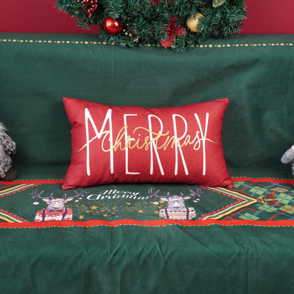 ONWAY Christmas Pillow Cover 12x20 Inch Merry Christmas Lumbar Pillow Cover Gold Red Decorative Throw Pillows Farmhouse Winter Holiday Decor Cushion Case for Sofa Couch Home Decorations