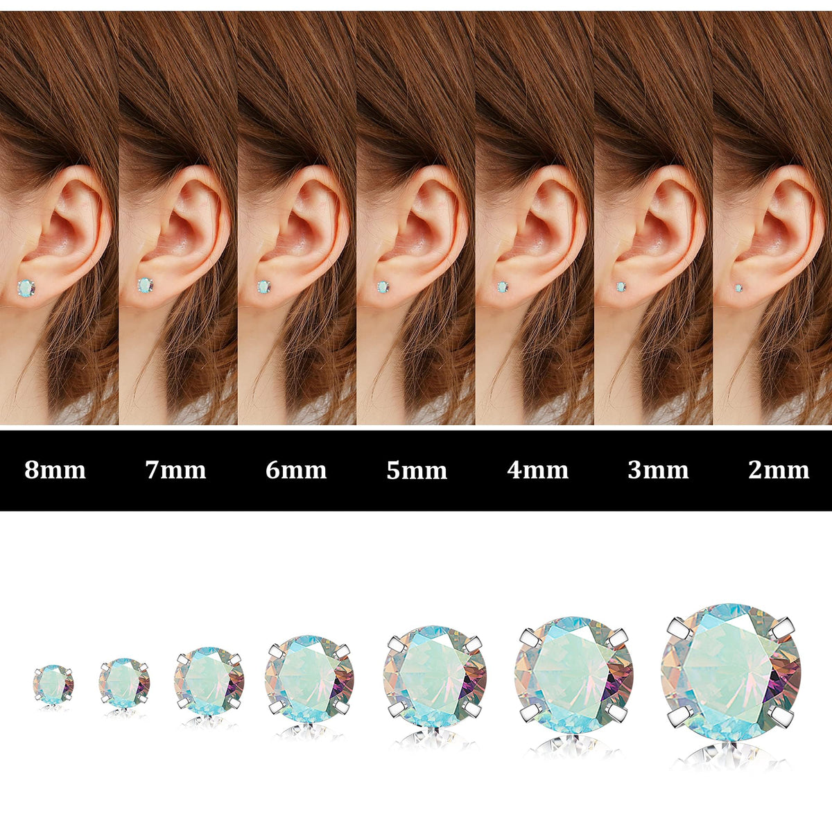 Fansilver 20G Hypoallergenic Flat Back Earrings for Women Men Silver 14K Gold Stainless Steel Stud Earrings Brithstone Cubic Zirconia Studs Surgical Steel Cartilage Earrings for Sensitive Ears