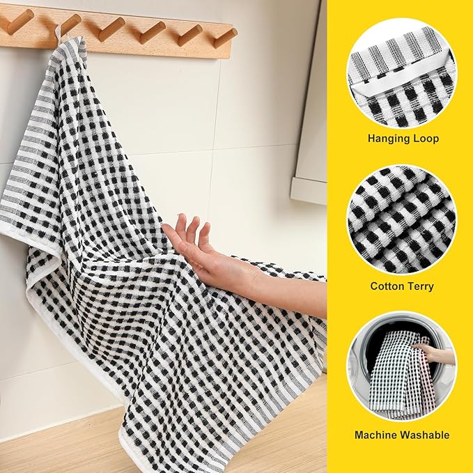SALAS Cotton Dish Towels for Kitchen Drying Dishes, Lattice Terry Kitchen Cloths